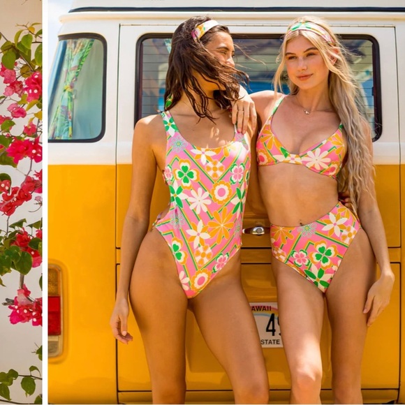 NEW! Kenny Flowers THE ACAPULCO Underwire Bikini Top Pink Green SZ S, DD - Picture 3 of 16